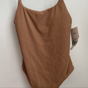 ZARA RIBBED SWIMSUIT - Brown/Taupe - Brand New with TAGS